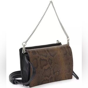 AllSaints Claremont Crossbody Leather Bag Snakeskin Print w Chain Strap